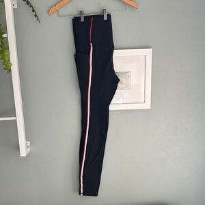 EUC Athleta Salutation Stash Tipped Tight, large tall, black with red/white stri
